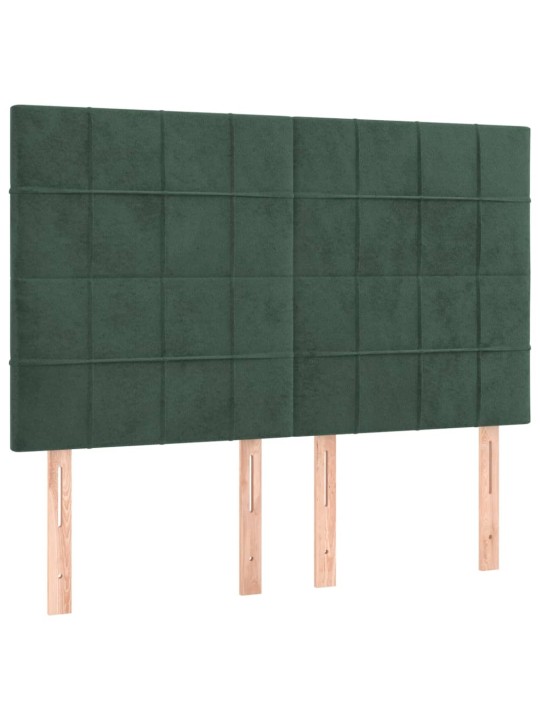 Gultas galvgalis ar led, 144x5x118/128 cm, tumši zaļš samts