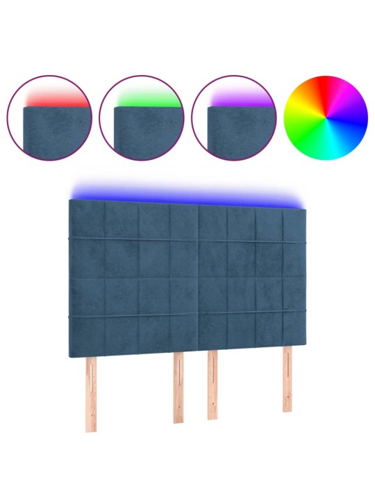 Gultas galvgalis ar LED, 144x5x118/128 cm, tumši zils samts