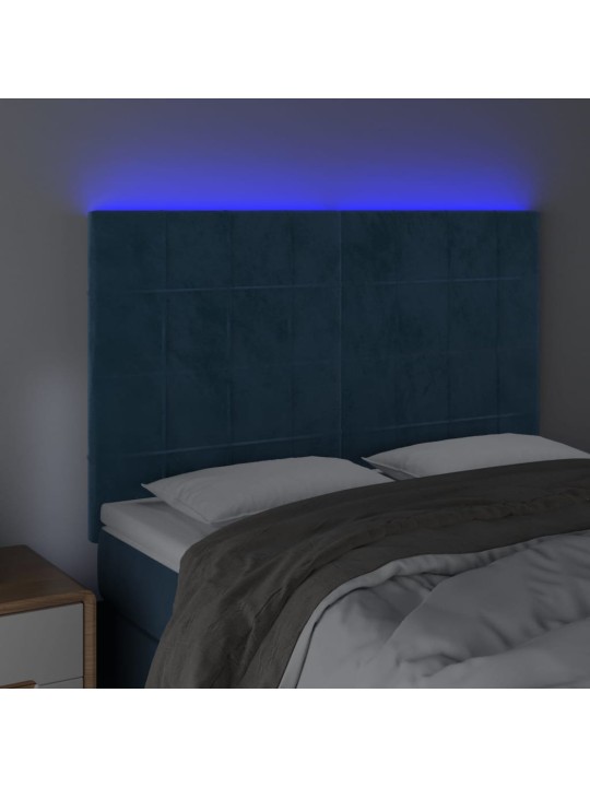 Gultas galvgalis ar LED, 144x5x118/128 cm, tumši zils samts
