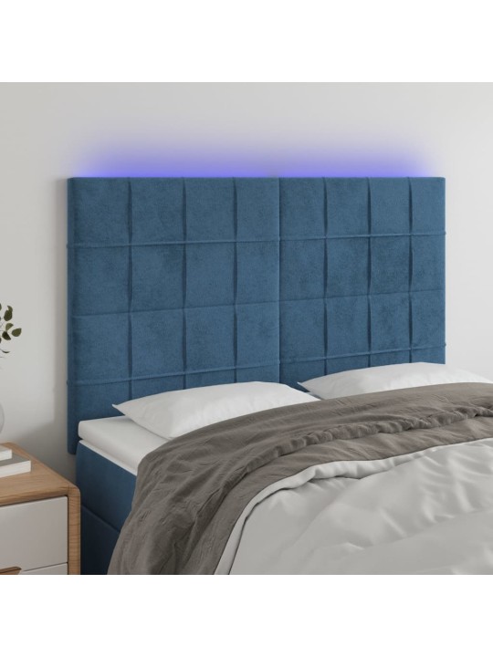 Gultas galvgalis ar LED, 144x5x118/128 cm, tumši zils samts