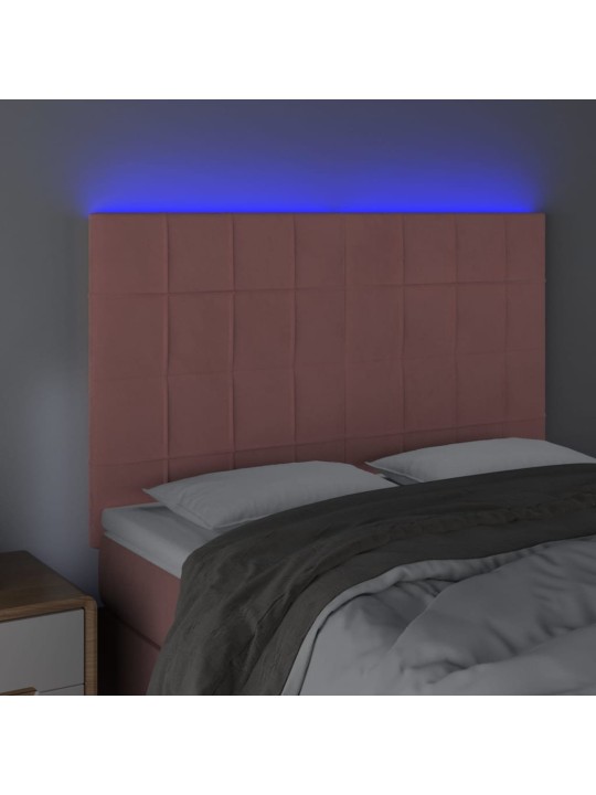 Gultas galvgalis ar led, 144x5x118/128 cm, rozā samts