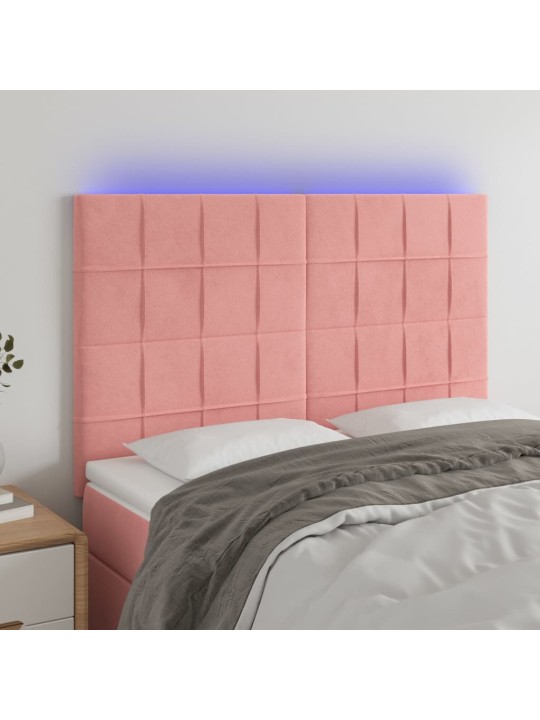 Gultas galvgalis ar led, 144x5x118/128 cm, rozā samts