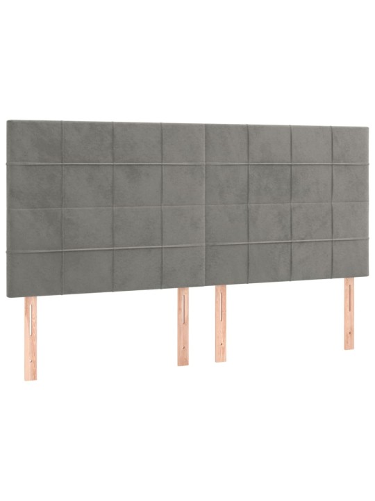 Gultas galvgalis ar LED, 180x5x118/128 cm, gaiši pelēks samts