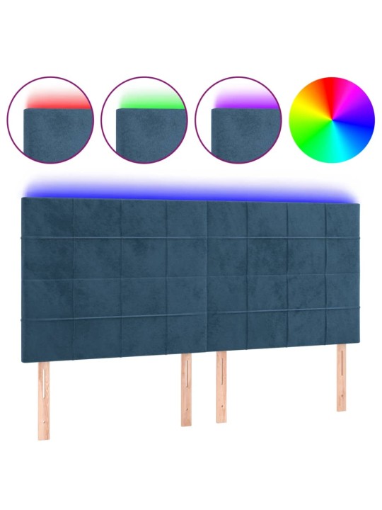 Gultas galvgalis ar LED, 180x5x118/128 cm, tumši zils samts