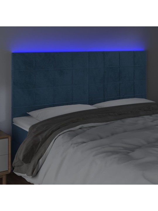 Gultas galvgalis ar LED, 180x5x118/128 cm, tumši zils samts