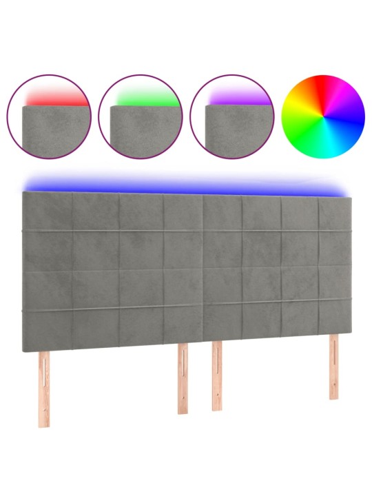 Gultas galvgalis ar led, 200x5x118/128 cm, gaiši pelēks samts