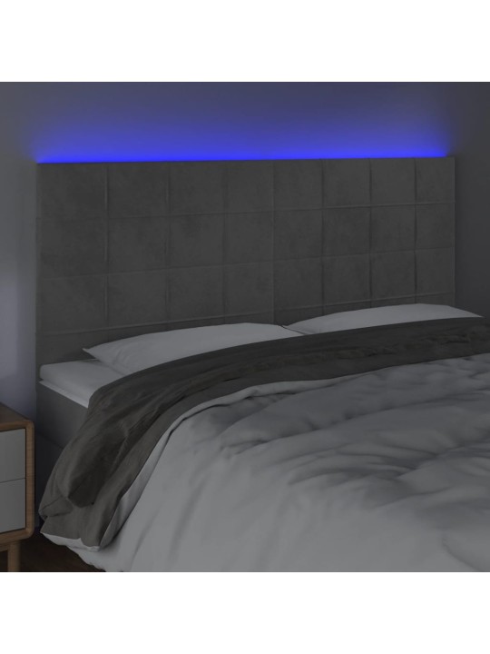 Gultas galvgalis ar led, 200x5x118/128 cm, gaiši pelēks samts