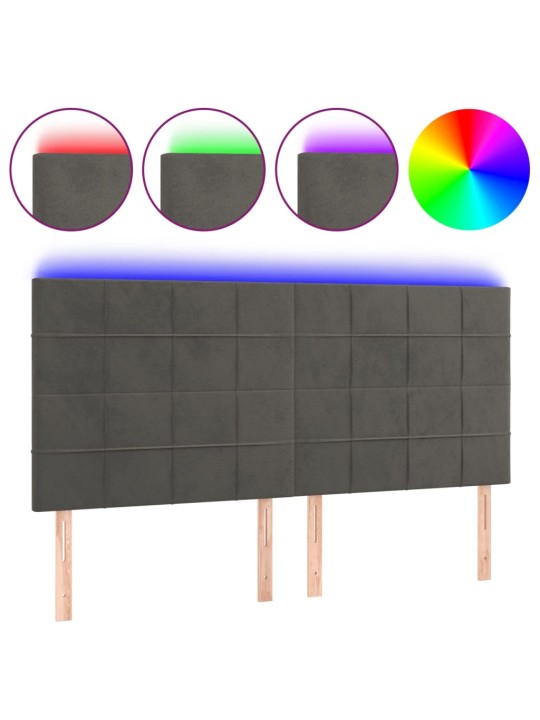 Gultas galvgalis ar led, 200x5x118/128 cm, tumši pelēks samts