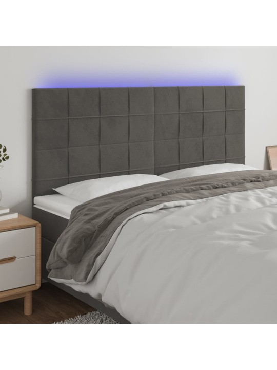 Gultas galvgalis ar led, 200x5x118/128 cm, tumši pelēks samts