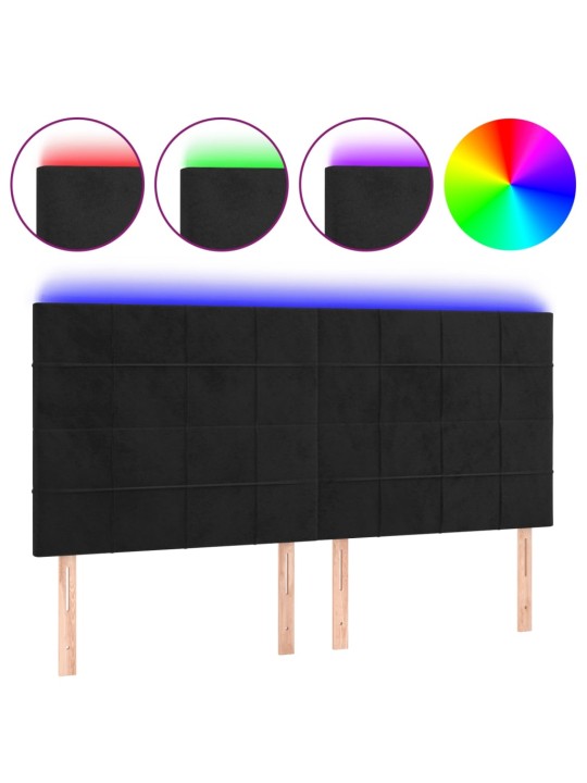 Gultas galvgalis ar led, 200x5x118/128 cm, melns samts