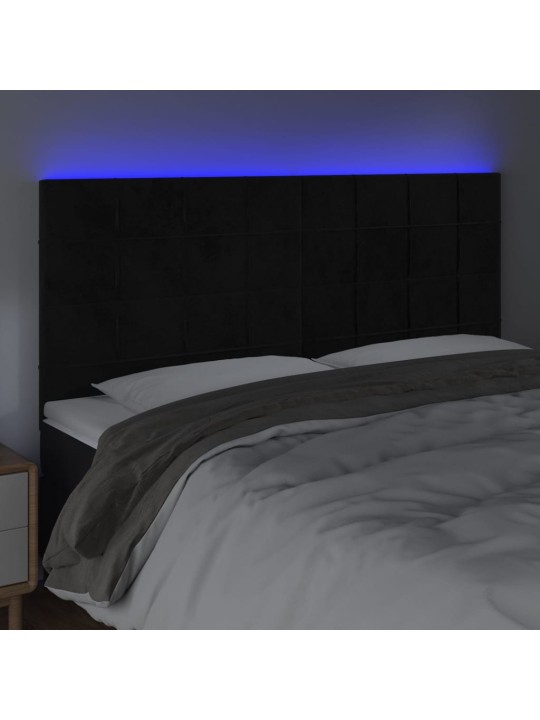 Gultas galvgalis ar led, 200x5x118/128 cm, melns samts