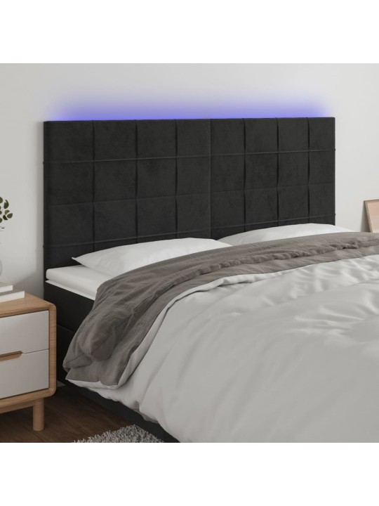 Gultas galvgalis ar led, 200x5x118/128 cm, melns samts