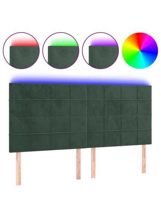 Gultas galvgalis ar led, 200x5x118/128 cm, tumši zaļš samts