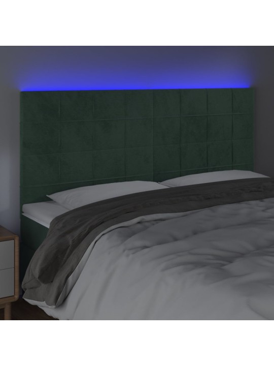 Gultas galvgalis ar led, 200x5x118/128 cm, tumši zaļš samts