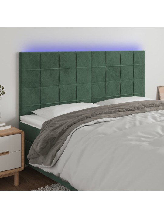 Gultas galvgalis ar led, 200x5x118/128 cm, tumši zaļš samts