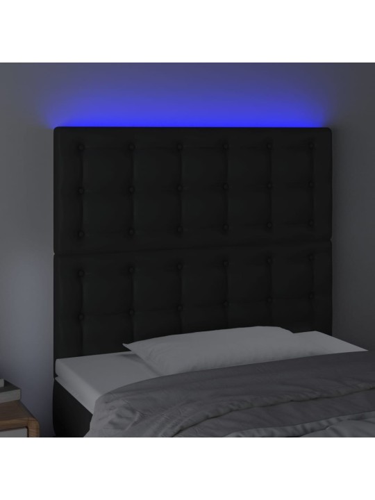 Gultas galvgalis ar led, 90x5x118/128 cm, melns mākslīgā āda