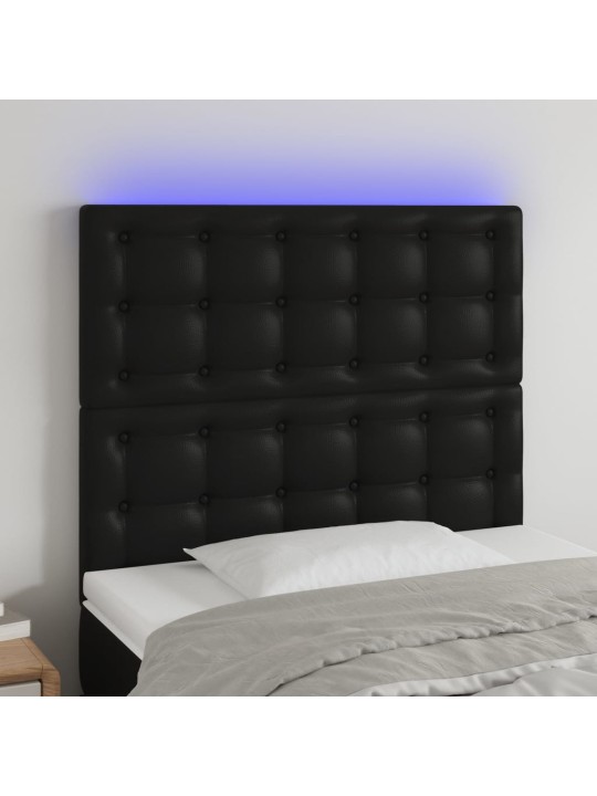 Gultas galvgalis ar led, 90x5x118/128 cm, melns mākslīgā āda