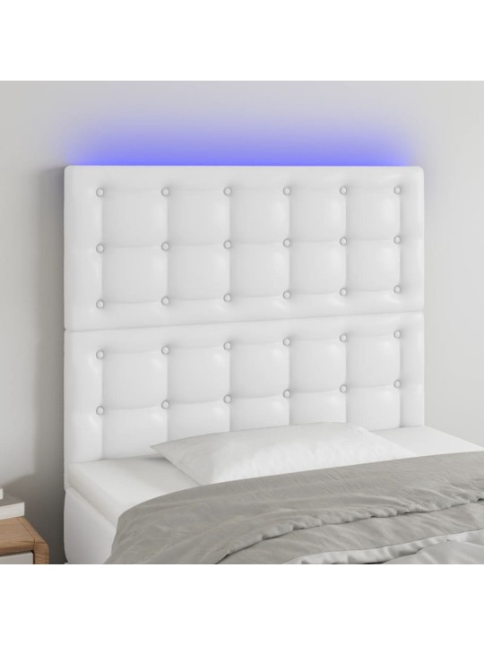 Gultas galvgalis ar led, 90x5x118/128 cm, balta mākslīgā āda