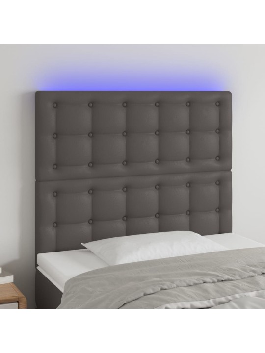 Gultas galvgalis ar led, 90x5x118/128 cm, pelēks mākslīgā āda