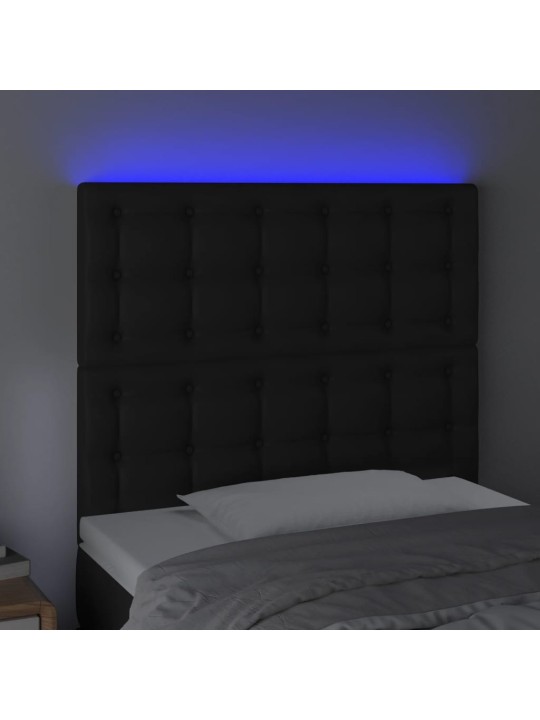 Gultas galvgalis ar LED, 100x5x118/128 cm, melns mākslīgā āda