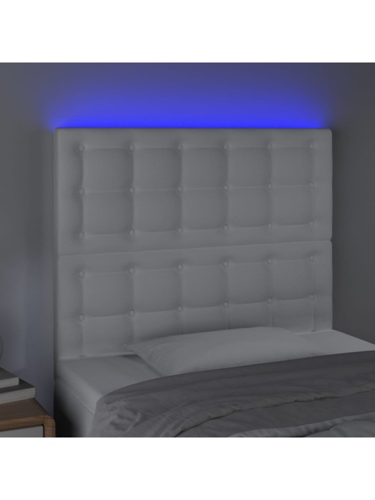 Gultas galvgalis ar LED, 100x5x118/128 cm, balta mākslīgā āda