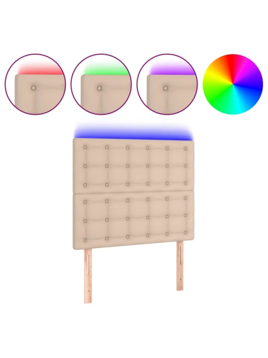 Gultas galvgalis ar led, 100x5x118/128cm, kapučīno mākslīgā āda