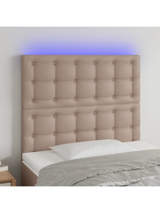 Gultas galvgalis ar led, 100x5x118/128cm, kapučīno mākslīgā āda