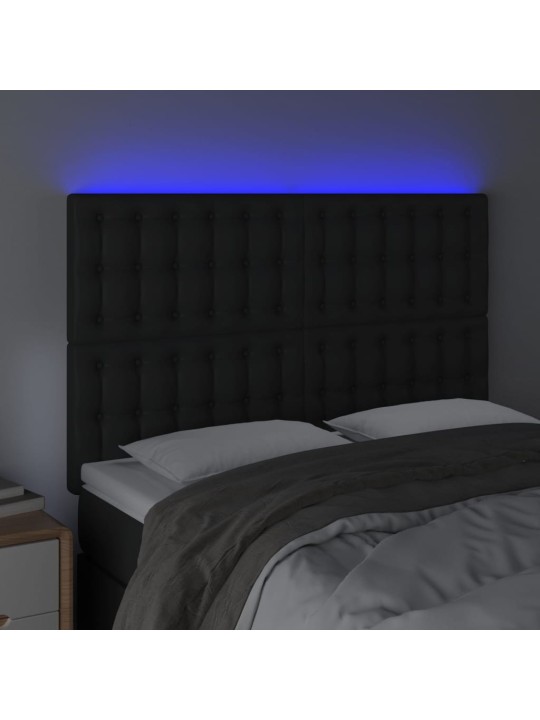Gultas galvgalis ar LED, 144x5x118/128 cm, melns mākslīgā āda