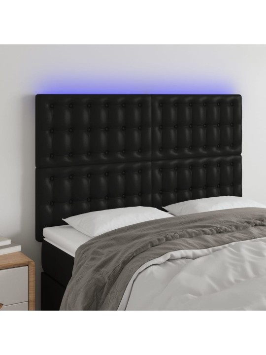 Gultas galvgalis ar LED, 144x5x118/128 cm, melns mākslīgā āda