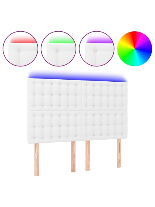 Gultas galvgalis ar LED, 144x5x118/128 cm, balta mākslīgā āda