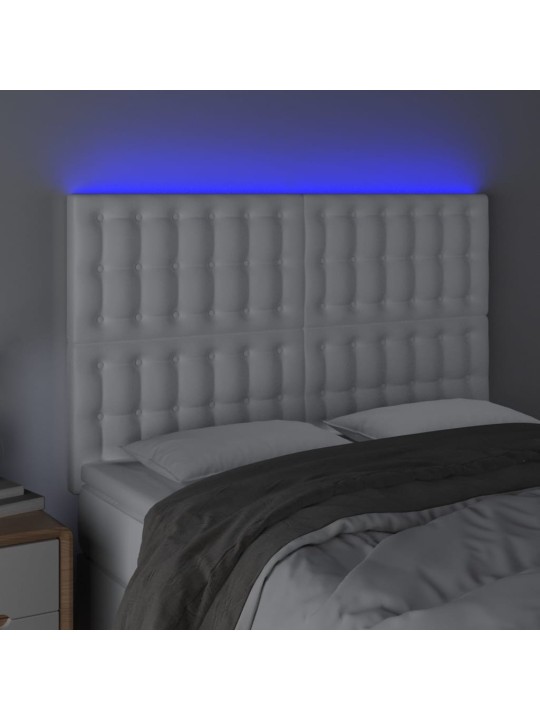 Gultas galvgalis ar LED, 144x5x118/128 cm, balta mākslīgā āda