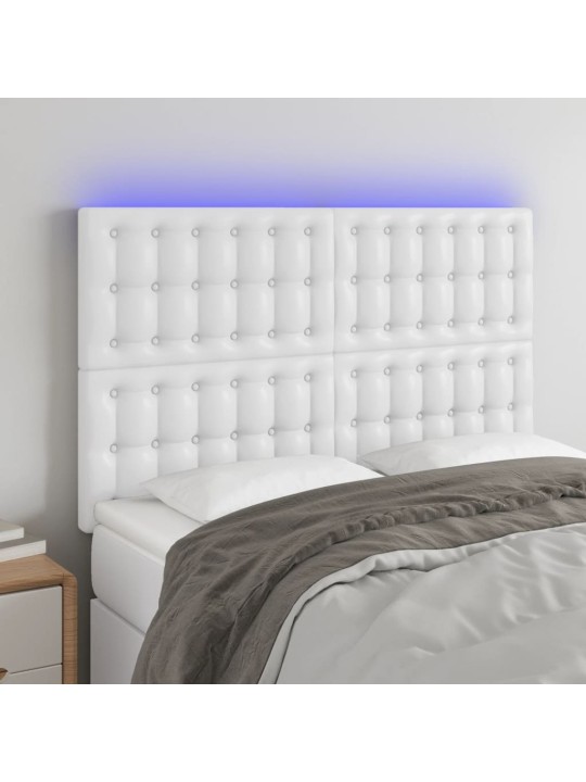 Gultas galvgalis ar LED, 144x5x118/128 cm, balta mākslīgā āda