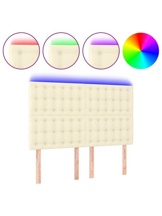 Gultas galvgalis ar led, 144x5x118/128 cm, krēmkrāsas