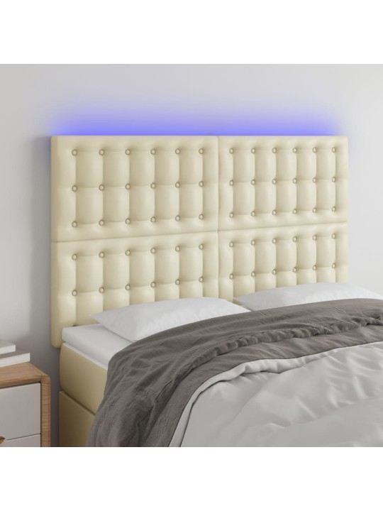 Gultas galvgalis ar led, 144x5x118/128 cm, krēmkrāsas