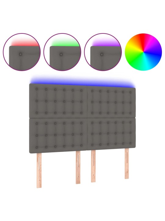 Gultas galvgalis ar LED, 144x5x118/128 cm, pelēks mākslīgā āda