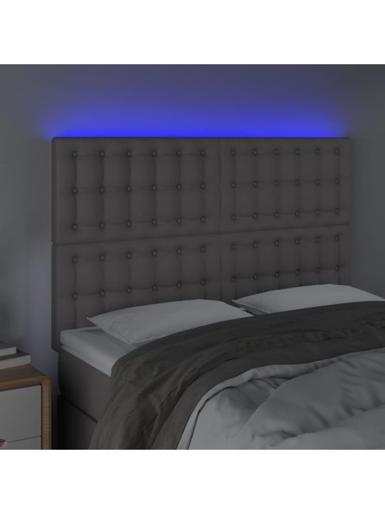 Gultas galvgalis ar LED, 144x5x118/128 cm, pelēks mākslīgā āda