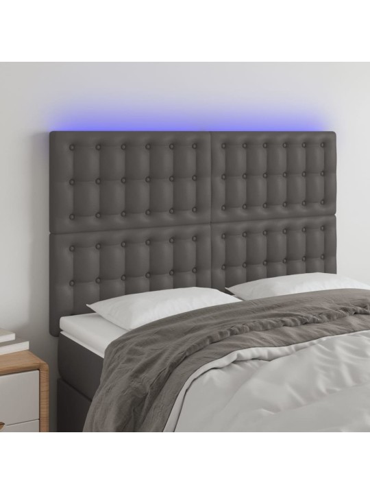 Gultas galvgalis ar LED, 144x5x118/128 cm, pelēks mākslīgā āda