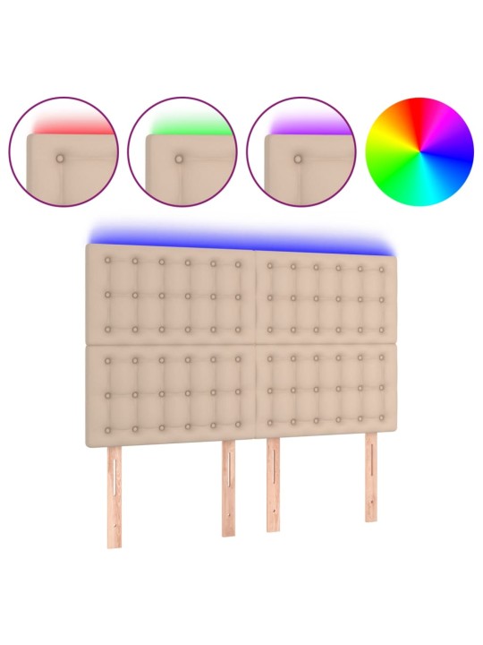 Gultas galvgalis ar LED, 144x5x118/128cm, kapučīno mākslīgā āda