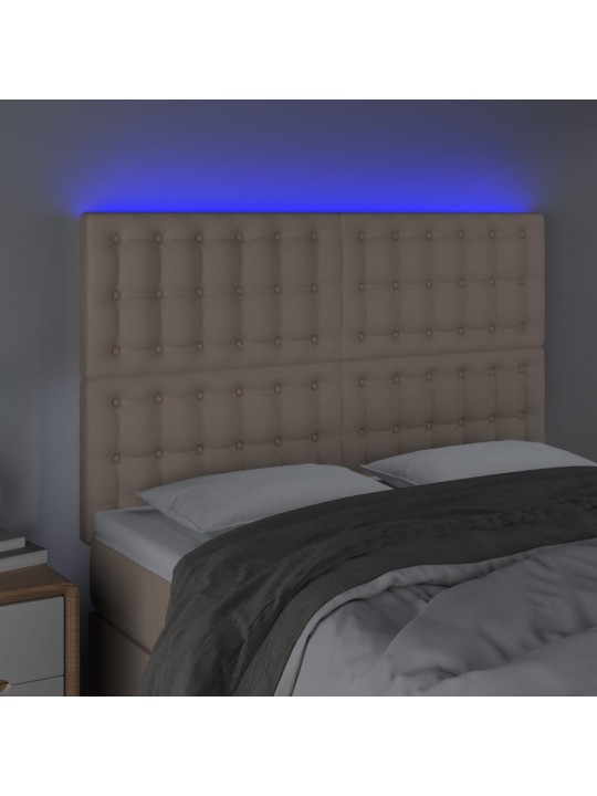 Gultas galvgalis ar LED, 144x5x118/128cm, kapučīno mākslīgā āda