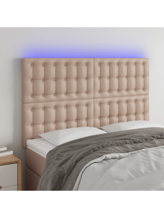 Gultas galvgalis ar LED, 144x5x118/128cm, kapučīno mākslīgā āda
