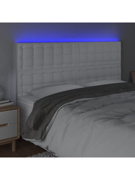 Gultas galvgalis ar LED, 180x5x118/128 cm, balta mākslīgā āda