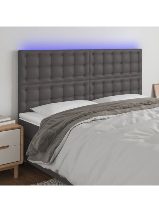 Gultas galvgalis ar LED, 180x5x118/128 cm, pelēks mākslīgā āda