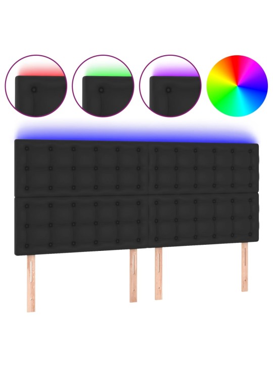 Gultas galvgalis ar led, 200x5x118/128 cm, melns mākslīgā āda