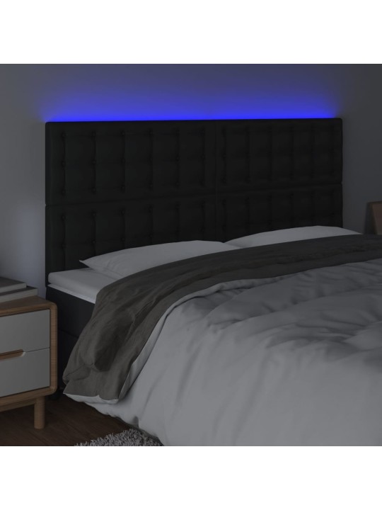 Gultas galvgalis ar led, 200x5x118/128 cm, melns mākslīgā āda