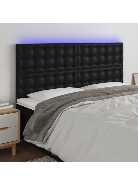 Gultas galvgalis ar led, 200x5x118/128 cm, melns mākslīgā āda
