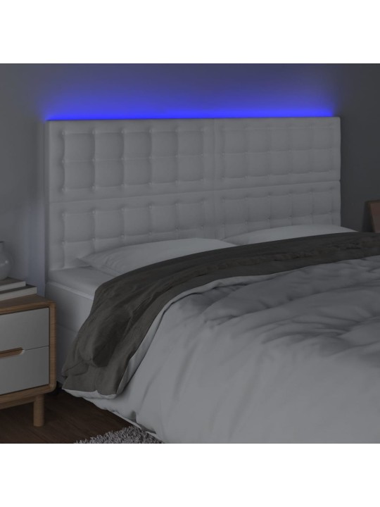 Gultas galvgalis ar led, 200x5x118/128 cm, balta mākslīgā āda