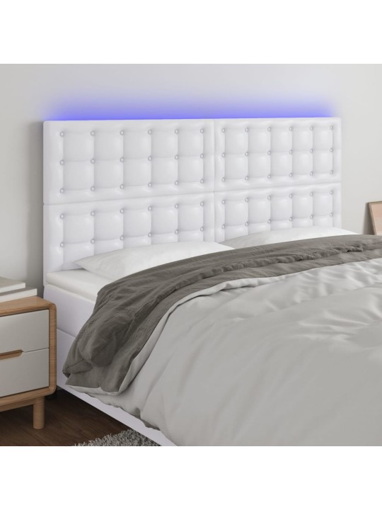 Gultas galvgalis ar led, 200x5x118/128 cm, balta mākslīgā āda