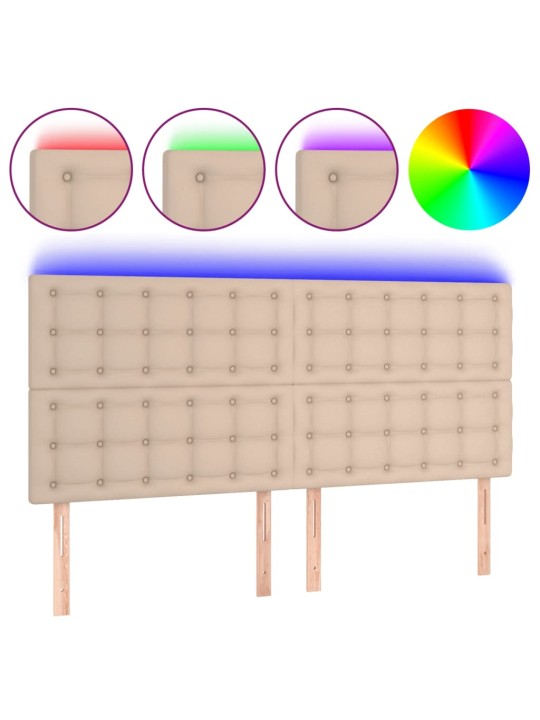 Gultas galvgalis ar led, 200x5x118/128cm, kapučīno mākslīgā āda