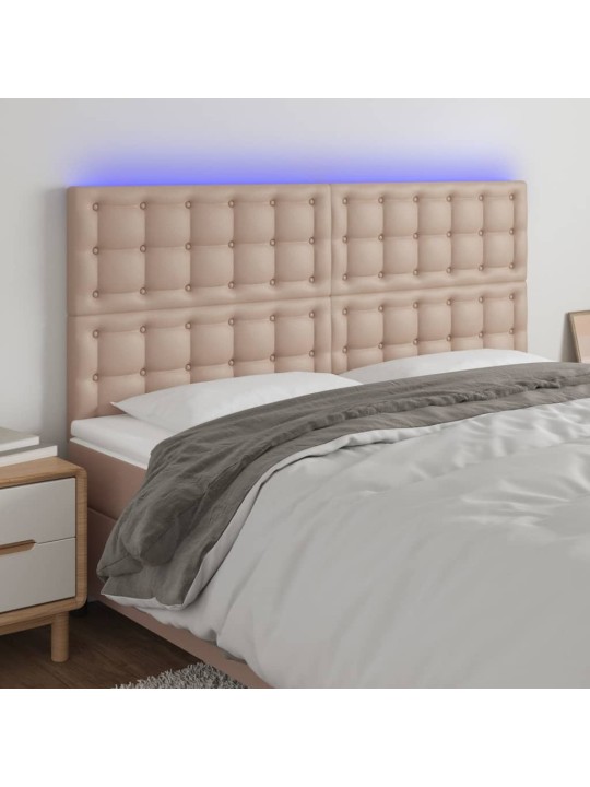 Gultas galvgalis ar led, 200x5x118/128cm, kapučīno mākslīgā āda