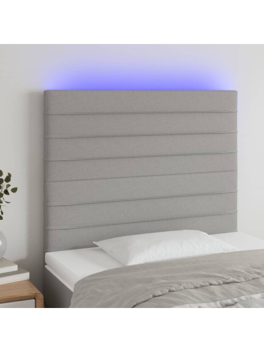 Gultas galvgalis ar led, 90x5x118/128 cm, gaiši pelēks audums